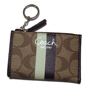 COACH Brown Heritage Stripe Keychain Wallet